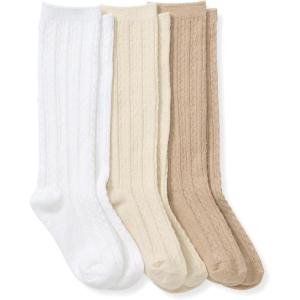 Burt’s Bees Baby baby-girls Set of 3 Cable Knit Knee-high Organic Cotton Stockings Socks(Oat Multi)
