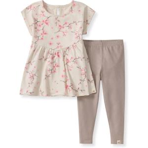 Burt’s Bees Baby baby-girls Short Sleeve Top and Leggings Set, Outfit Bundle, 100% Organic Cotton(Cherry Blossoms)