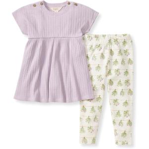 Burt’s Bees Baby baby-girls Short Sleeve Top and Leggings Set, Outfit Bundle, 100% Organic Cotton(Fresh Herbs)