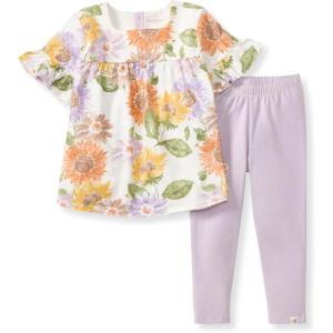 Burt’s Bees Baby baby-girls Short Sleeve Top and Leggings Set, Outfit Bundle, 100% Organic Cotton(Sweet Sunflowers)