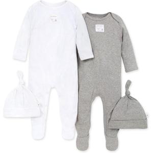 Jumpsuit, 100% Organic Cotton One-piece Outfit Coverall With Hat(Heather Grey/White 2-pk)