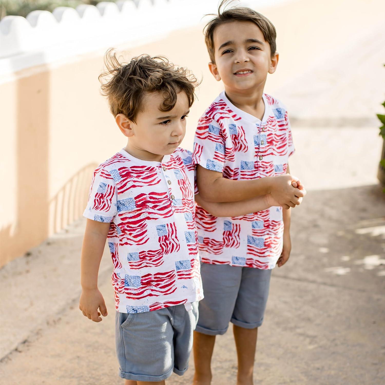 imageBurts Bees Baby babyboys Short Sleeve Shirt and Pant Set Top amp Bottom Outfit 100 Organic CottonMajestic Flags