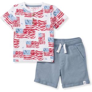 Burt’s Bees Baby baby-boys Short Sleeve Shirt and Pant Set, Top & Bottom Outfit, 100% Organic Cotton(Majestic Flags)