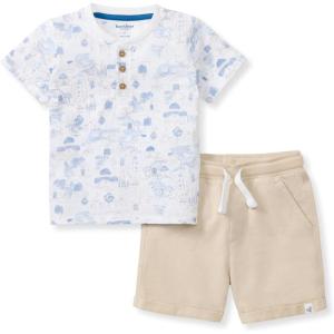 Burt’s Bees Baby baby-boys Short Sleeve Shirt and Pant Set, Top & Bottom Outfit, 100% Organic Cotton(Santorini)