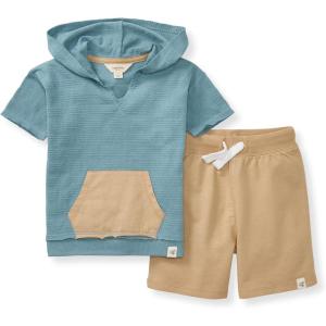 Burt’s Bees Baby baby-boys Short Sleeve Shirt and Pant Set, Top & Bottom Outfit, 100% Organic Cotton(Smoke Blue)
