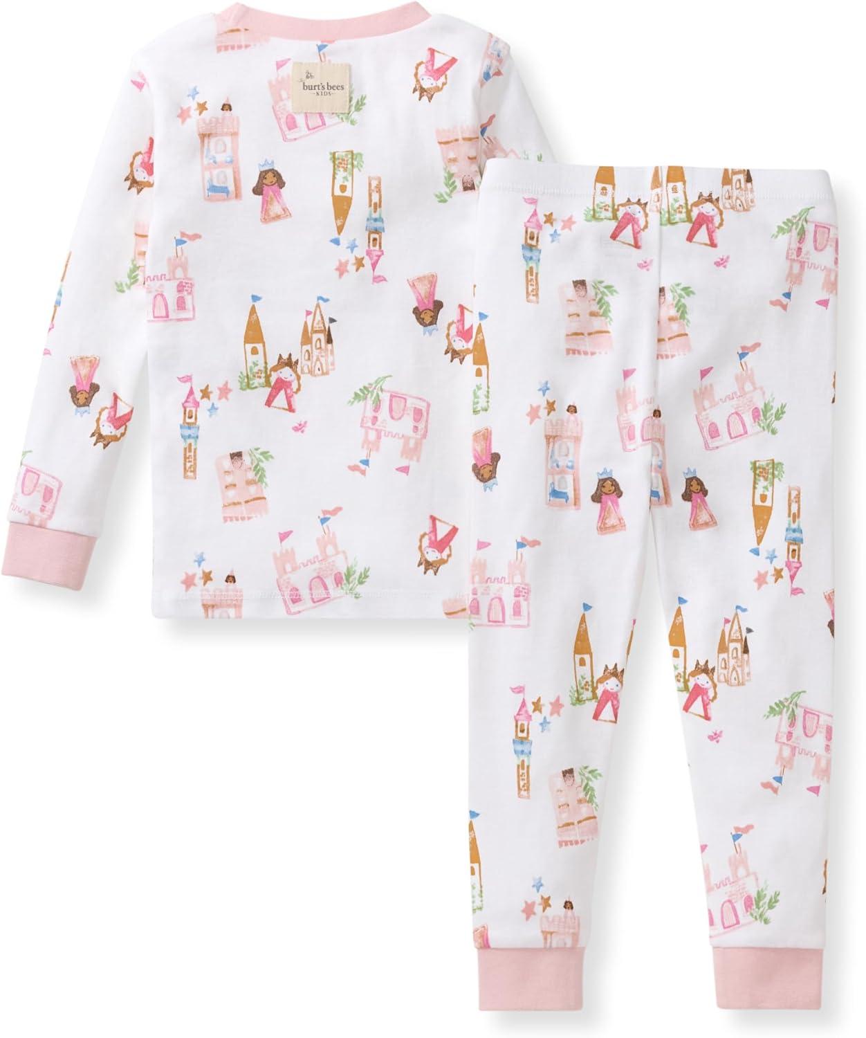 imageBurts Bees Baby Girls Pajamas 2Piece Long Sleeve Tee and Pants Organic Cotton PJ SetFairytale Castle