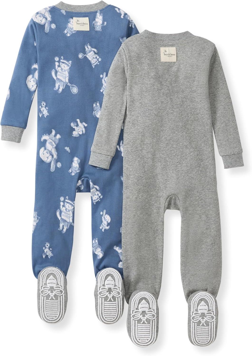 imageBurts Bees Baby babyboys Sleeper Pjs 100 Organic Cotton Onepiece Footie Zip Up Jumpsuit Snug Fit PajamasPlay Ball