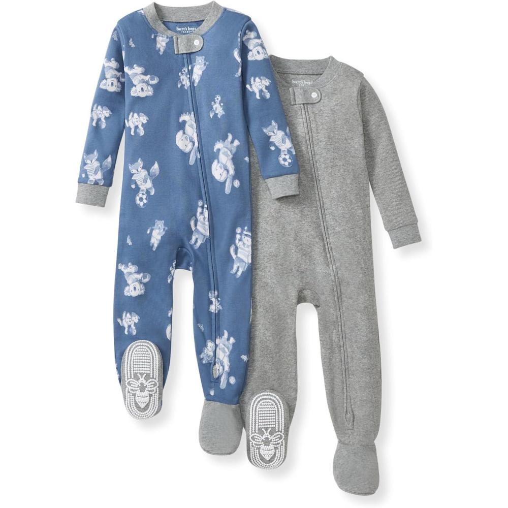 imageBurts Bees Baby babyboys Sleeper Pjs 100 Organic Cotton Onepiece Footie Zip Up Jumpsuit Snug Fit PajamasPlay Ball