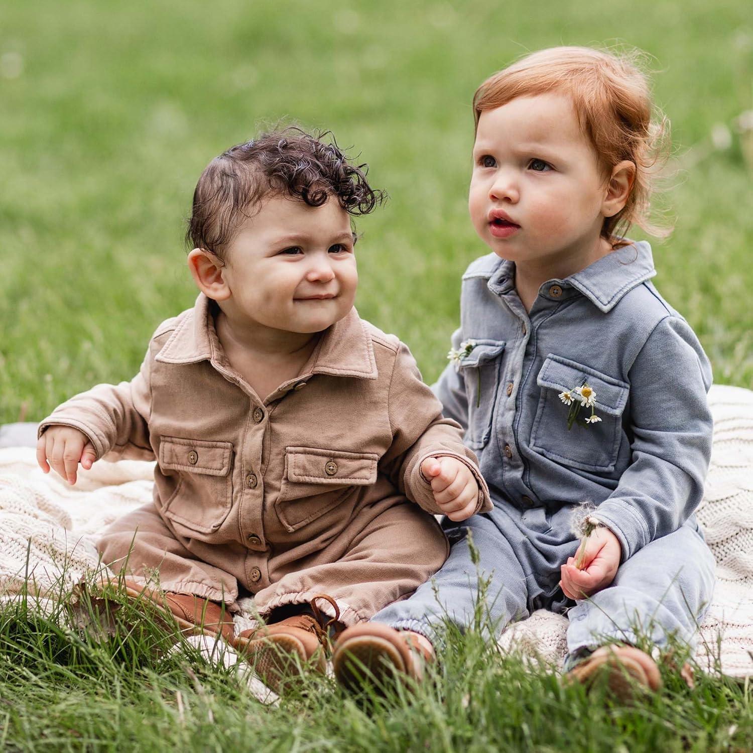 imageBurts Bees Baby Boys Jumpsuit 100 Organic Cotton Onepiece Long Sleeve Button Down CoverallFlint Acid Wash