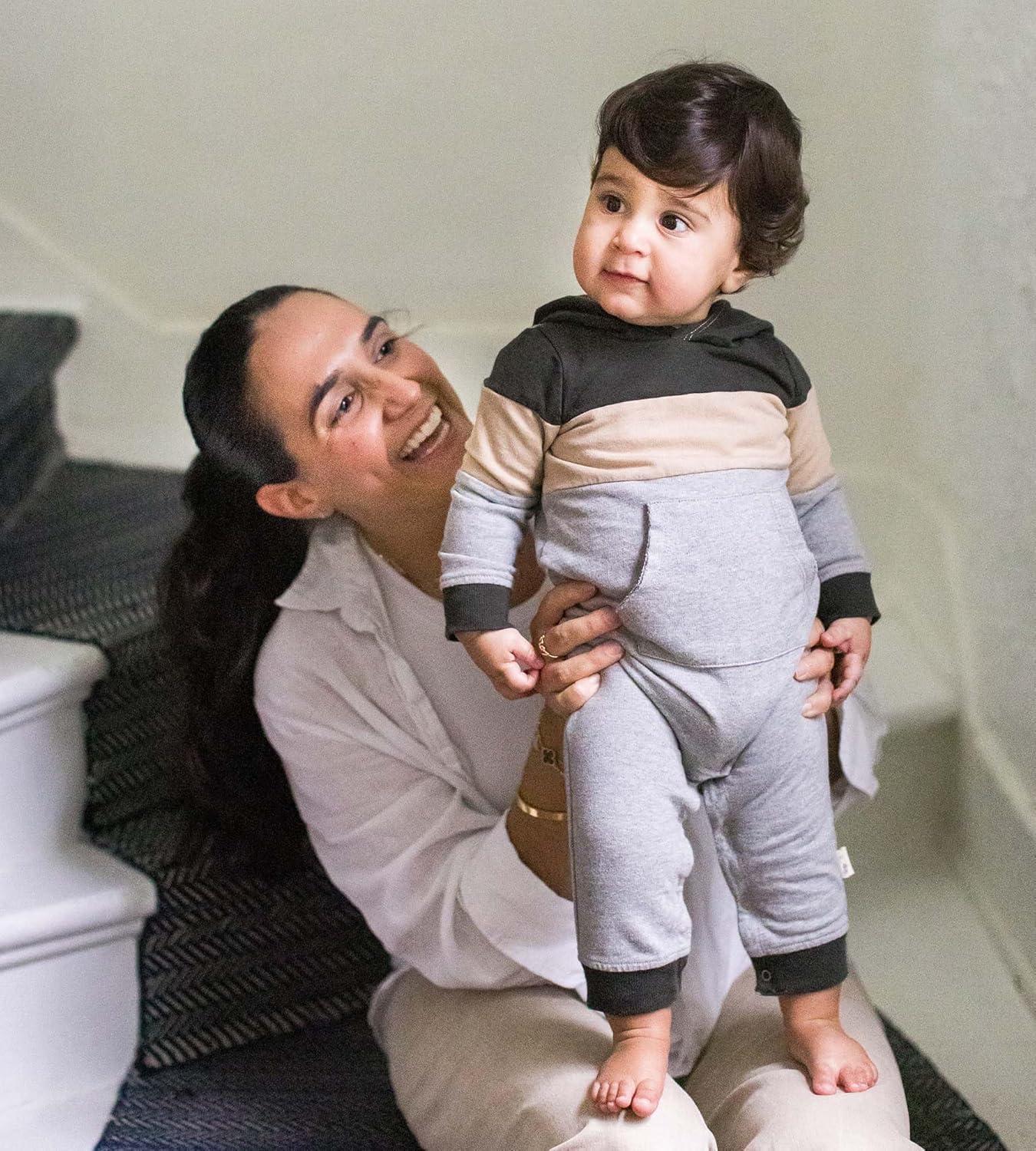 imageBurts Bees Baby Boys Jumpsuit 100 Organic Cotton Onepiece Long Sleeve CoverallHeather Colorblocked