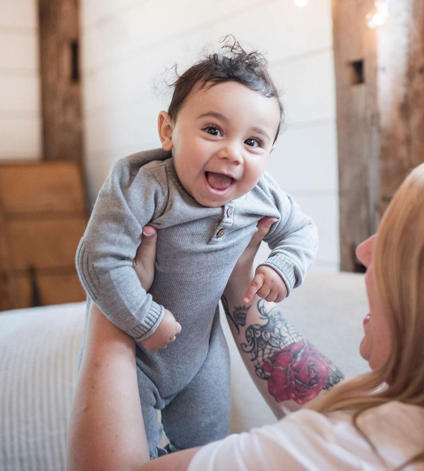 imageBurts Bees Baby Boys Jumpsuit 100 Organic Cotton Onepiece Long Sleeve CoverallHeather Grey Henley