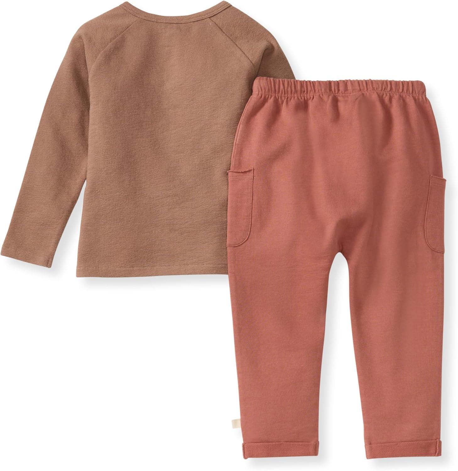 imageBurts Bees Baby Boys Shirt and Pant Set Long Sleeve Top amp Bottom Outfit Bundle 100 Organic CottonGinger Textured Knit