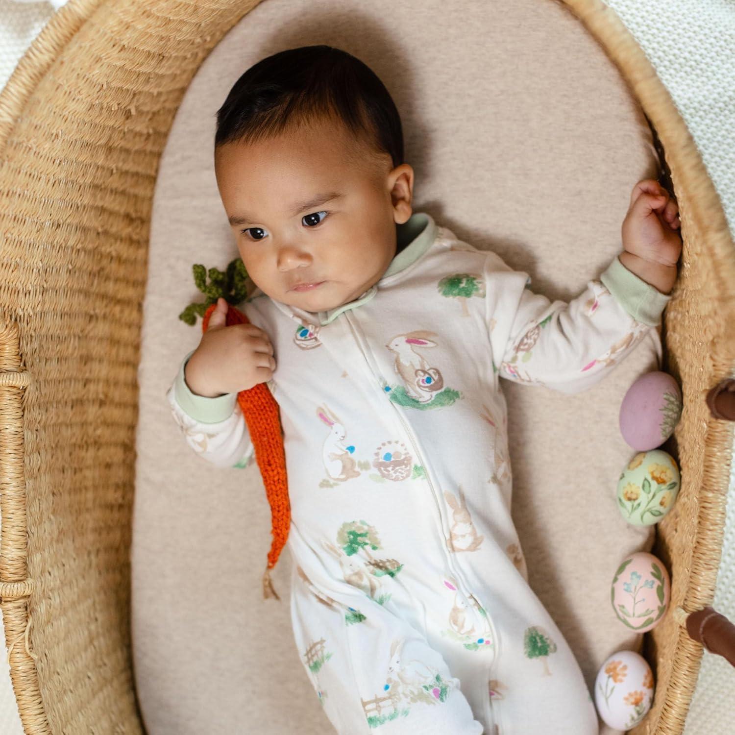 imageBurts Bees Baby Boys Sleep and Play PJs 100 Organic Cotton OnePiece Zip Front Romper Jumpsuit PajamasBunny Egg Hunt
