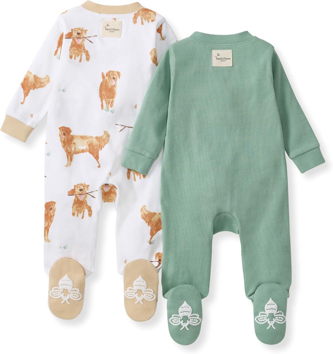 imageBurts Bees Baby Boys Sleep and Play PJs 100 Organic Cotton OnePiece Zip Front Romper Jumpsuit PajamasGolden Retriever