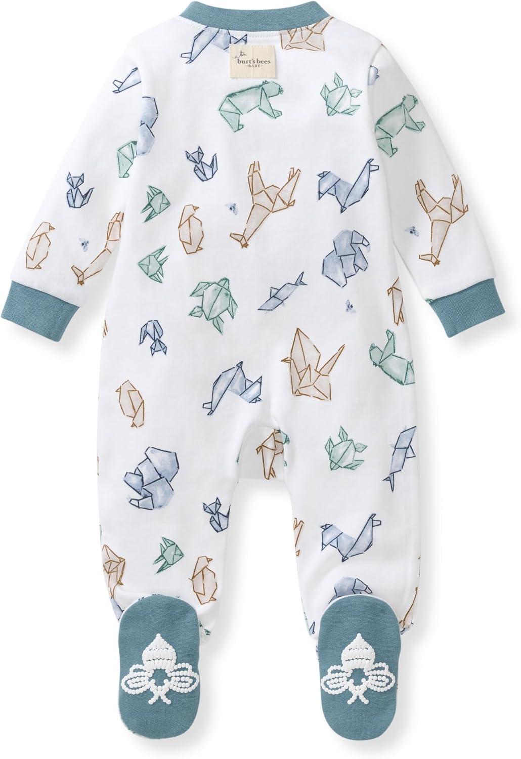 imageBurts Bees Baby Boys Sleep and Play PJs 100 Organic Cotton OnePiece Zip Front Romper Jumpsuit PajamasOrigami Animals