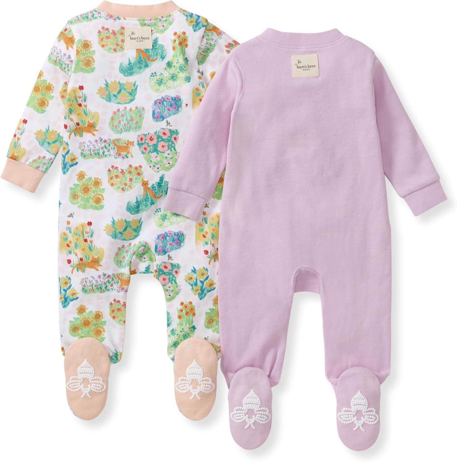 imageBurts Bees Baby Girls Organic Cotton Sleep and Play Footed PajamasGarden Paths