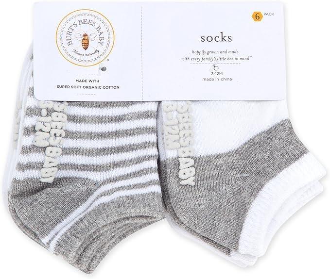imageBurts Bees Baby Unisexbaby babyboys Socks 6pack Ankle Or Crew With Nonslip Grips Made With Organic CottonHeather Grey Multi
