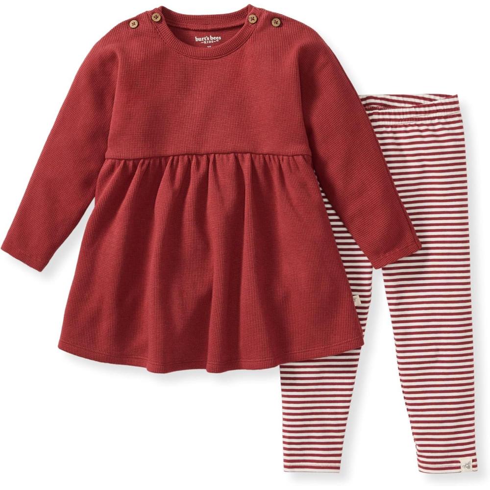 imageBurts Bees Baby Baby Girls Long Sleeve Top and Pant Set 100 Organic Cotton OutfitBrick Thermal