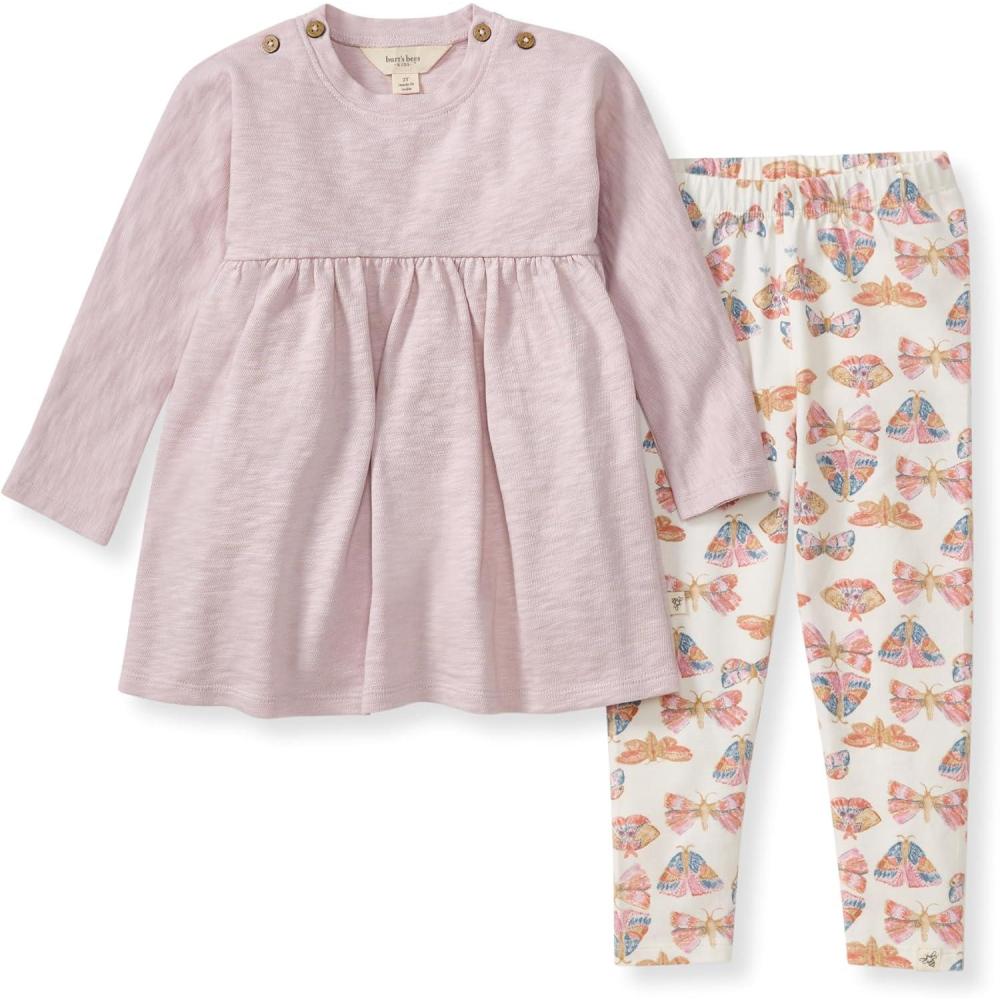 imageBurts Bees Baby Baby Girls Long Sleeve Top and Pant Set 100 Organic Cotton OutfitSoft Violet Slub