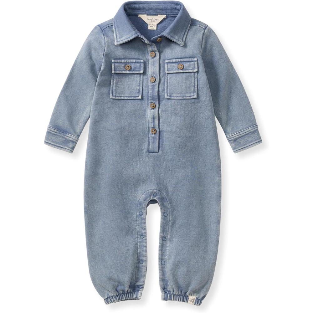 imageBurts Bees Baby Boys Jumpsuit 100 Organic Cotton Onepiece Long Sleeve Button Down CoverallFlint Acid Wash