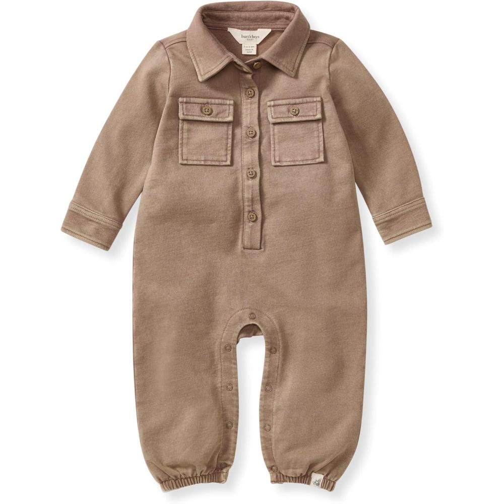 imageBurts Bees Baby Boys Jumpsuit 100 Organic Cotton Onepiece Long Sleeve Button Down CoverallGinger Acid Wash