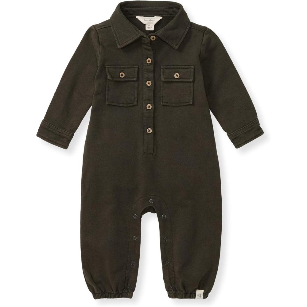 imageBurts Bees Baby Boys Jumpsuit 100 Organic Cotton Onepiece Long Sleeve Button Down CoverallShadow Button Down
