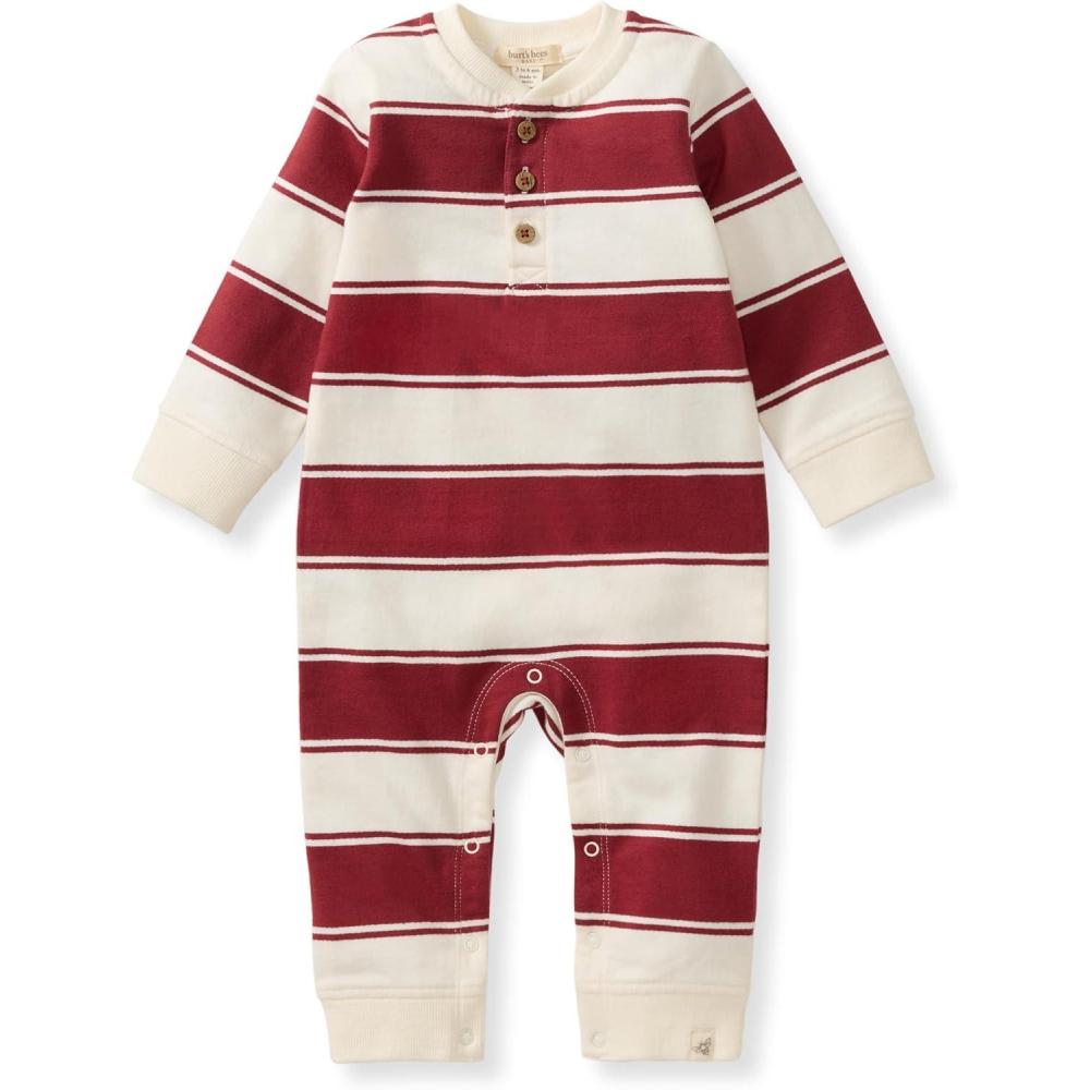 imageBurts Bees Baby Boys Jumpsuit 100 Organic Cotton Onepiece Long Sleeve CoverallRugby Peace Stripe