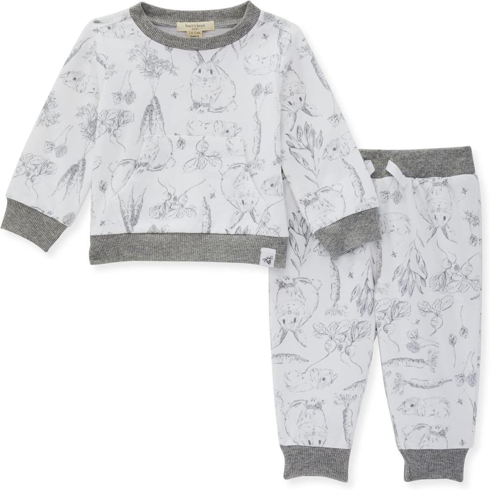 imageBurts Bees Baby Boys Shirt and Pant Set Long Sleeve Top amp Bottom Outfit Bundle 100 Organic CottonBunny Toile