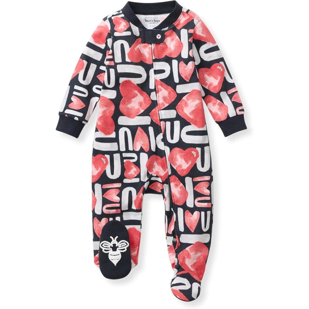imageBurts Bees Baby Boys Sleep and Play PJs 100 Organic Cotton OnePiece Zip Front Romper Jumpsuit PajamasBig Love