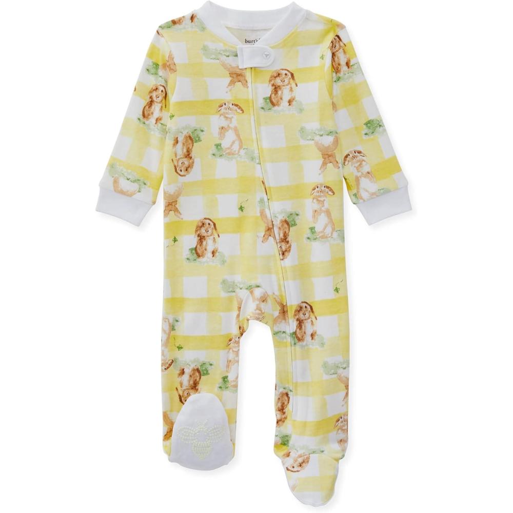 imageBurts Bees Baby Boys Sleep and Play PJs 100 Organic Cotton OnePiece Zip Front Romper Jumpsuit PajamasBunny Plaid