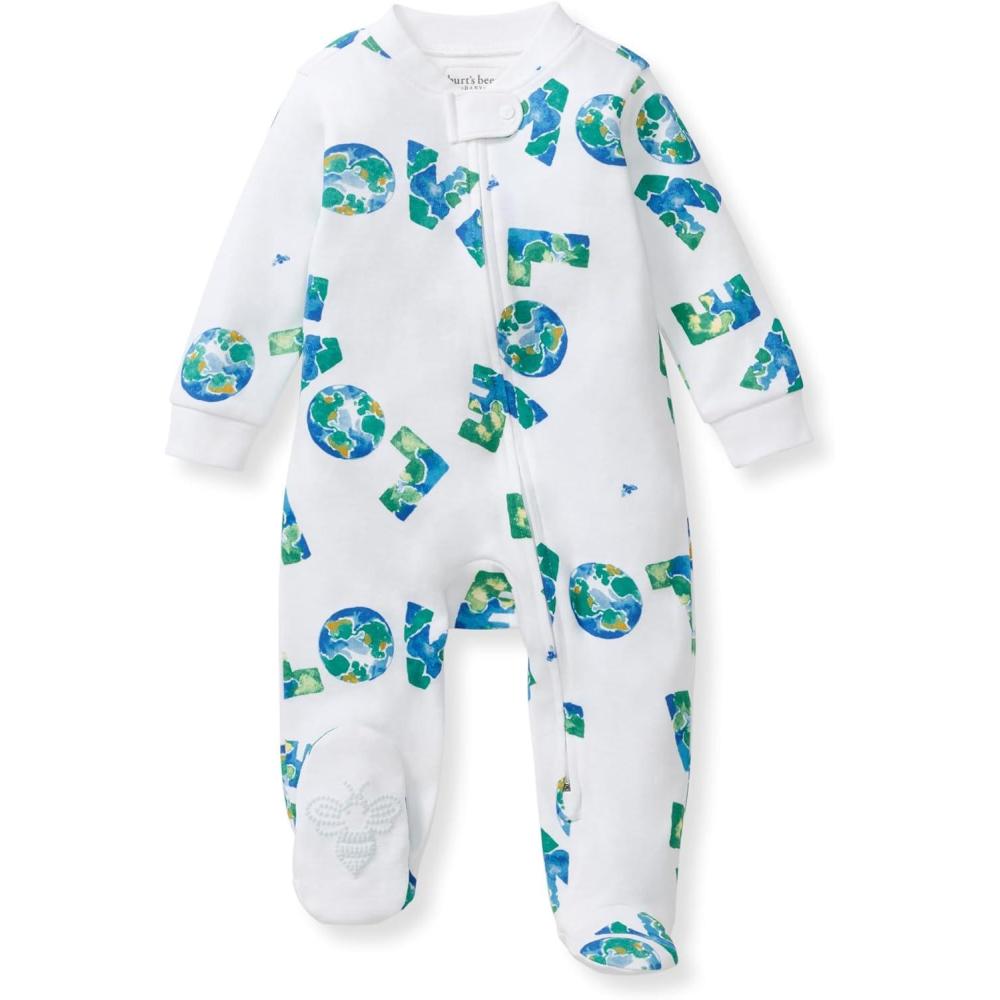 imageBurts Bees Baby Boys Sleep and Play PJs 100 Organic Cotton OnePiece Zip Front Romper Jumpsuit PajamasEarth Love