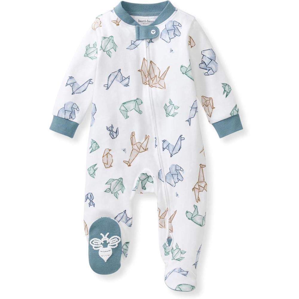 imageBurts Bees Baby Boys Sleep and Play PJs 100 Organic Cotton OnePiece Zip Front Romper Jumpsuit PajamasOrigami Animals