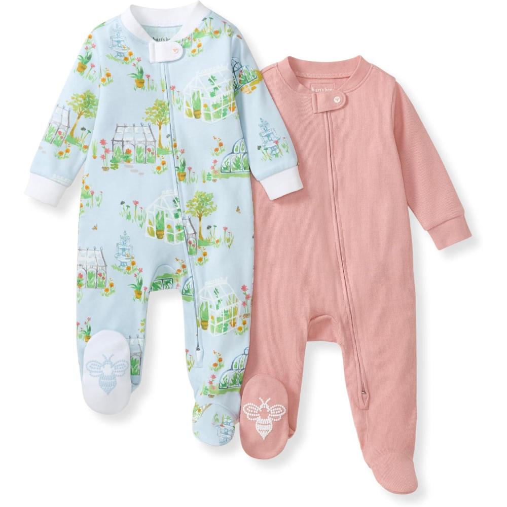 imageBurts Bees Baby Girls Organic Cotton Sleep and Play Footed PajamasGreen Houses
