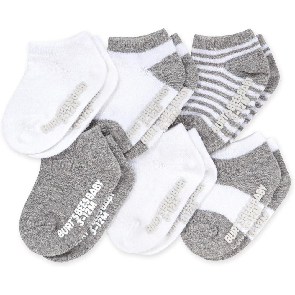 imageBurts Bees Baby Unisexbaby babyboys Socks 6pack Ankle Or Crew With Nonslip Grips Made With Organic CottonHeather Grey Multi