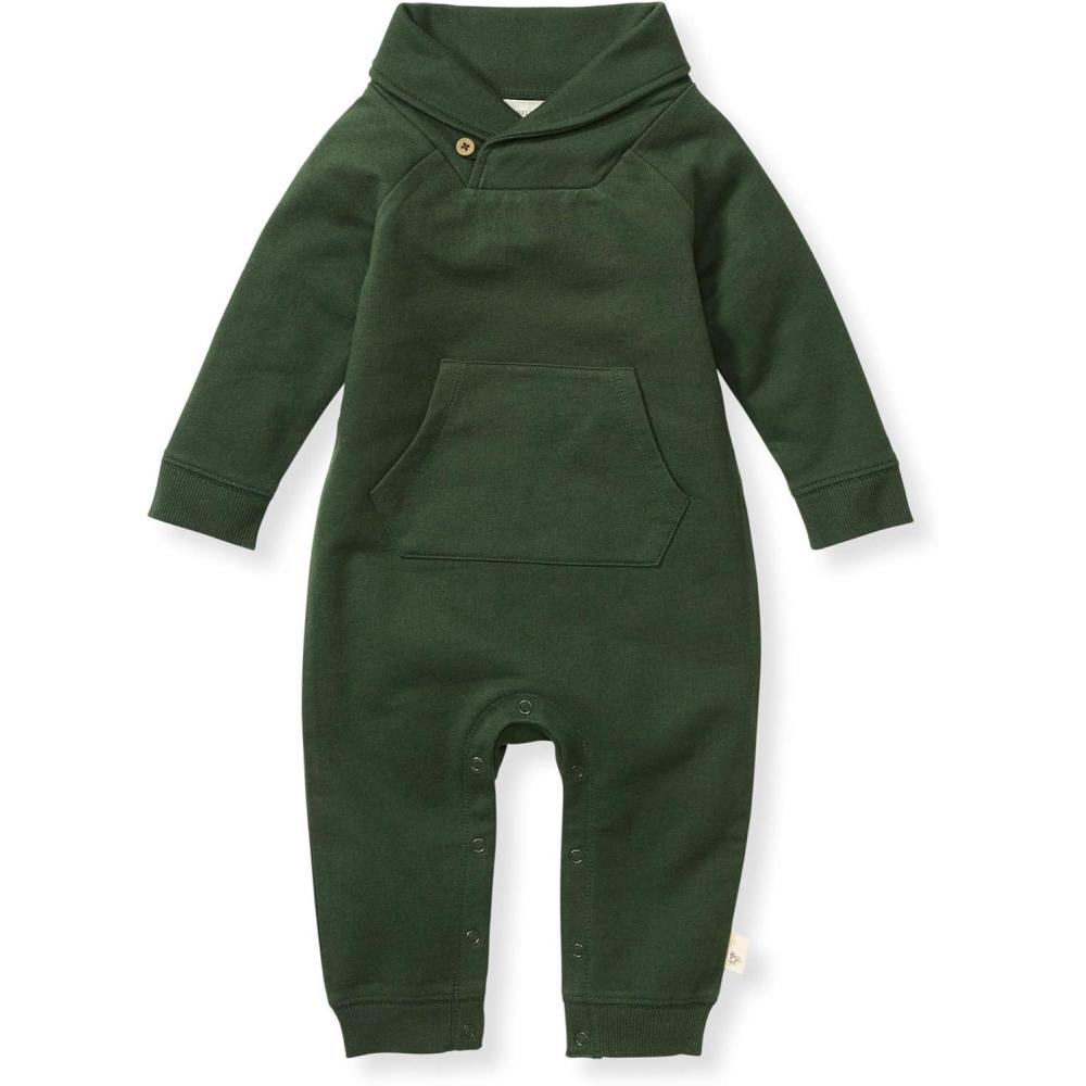 imageBurts Bees Baby babyboys Romper Jumpsuit 100 Organic Cotton Onepiece CoverallDark Jade Shawl Collar