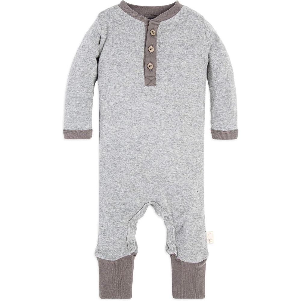 imageBurts Bees Baby babyboys Romper Jumpsuit 100 Organic Cotton Onepiece CoverallHeather Grey Henley