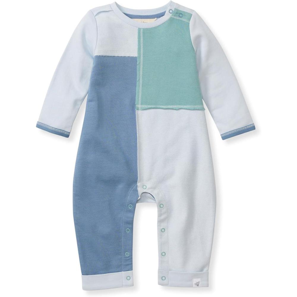 imageBurts Bees Baby babyboys Romper Jumpsuit 100 Organic Cotton Onepiece CoverallIcy Blue Colorblock
