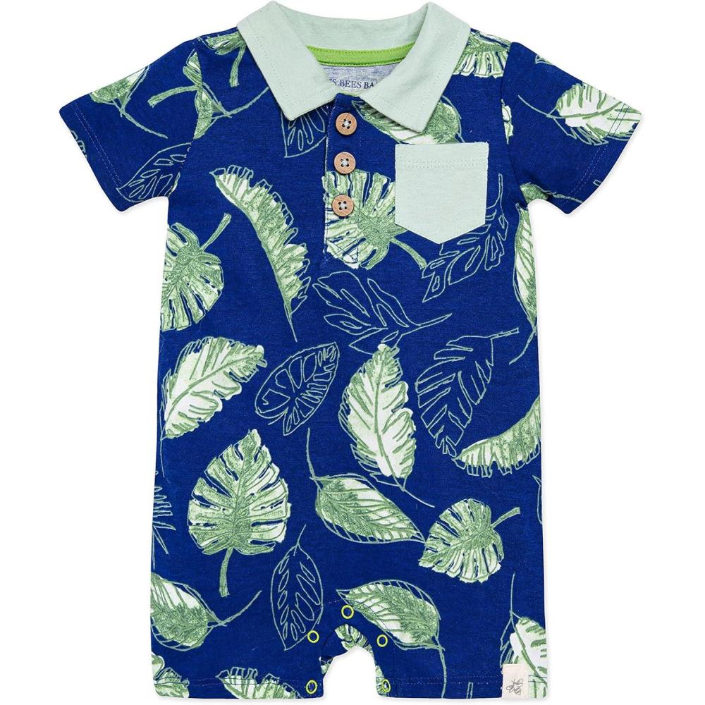 imageBurts Bees Baby babyboys Romper Jumpsuit 100 Organic Cotton Onepiece CoverallJungle Canopy