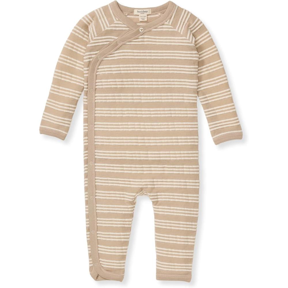 imageBurts Bees Baby babyboys Romper Jumpsuit 100 Organic Cotton Onepiece CoverallRaised Stripe Tan