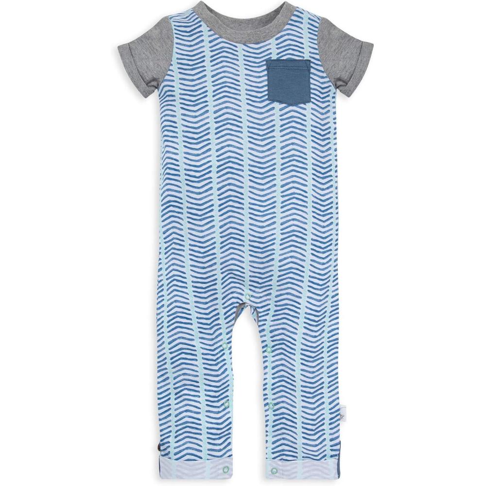 imageBurts Bees Baby babyboys Romper Jumpsuit 100 Organic Cotton Onepiece CoverallWatercolor Chevron