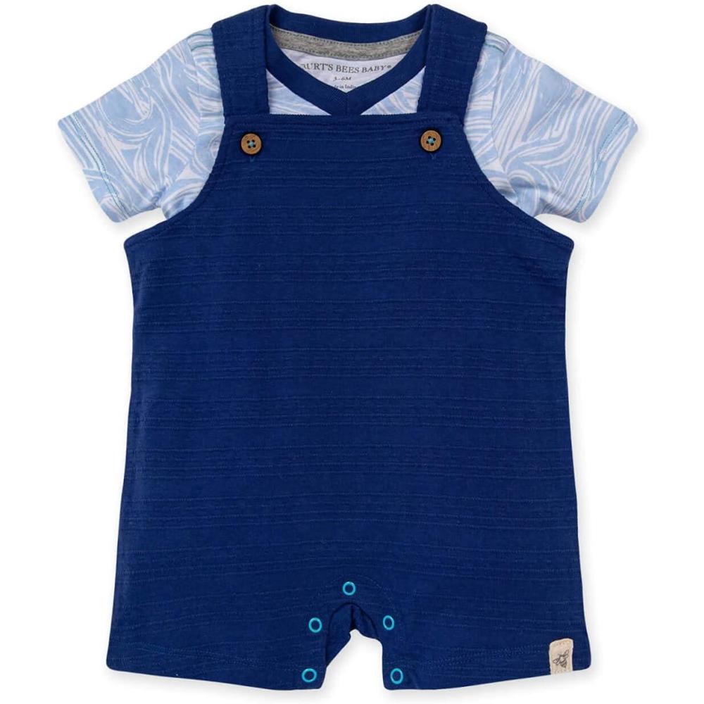 imageBurts Bees Baby babyboys Romper Jumpsuit 100 Organic Cotton Onepiece CoverallWaves Overall
