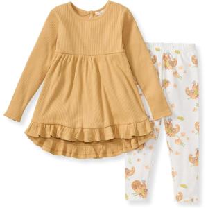 Burt’s Bees Baby Baby Girls Long Sleeve Top and Pant Set, 100% Organic Cotton Outfit(Happy Harvest)