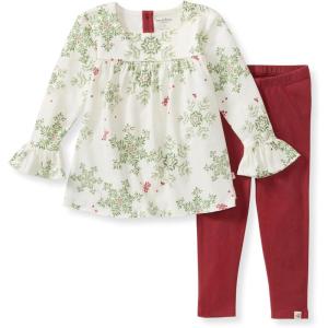Burt’s Bees Baby Baby Girls Long Sleeve Top and Pant Set, 100% Organic Cotton Outfit(Holiday Snowflakes)