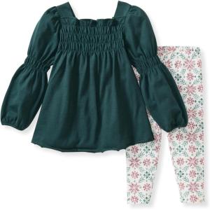 Burt’s Bees Baby Baby Girls Long Sleeve Top and Pant Set, 100% Organic Cotton Outfit(Poinsettia Fair Isle)