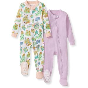Burt’s Bees Baby Baby Girls Sleeper Pajamas, 100% Organic Cotton, One-piece PJs, Diagonal Zip Up Jumpsuit, Snug Fit Footie(Garden Paths)