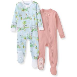 Burt’s Bees Baby Baby Girls Sleeper Pajamas, 100% Organic Cotton, One-piece PJs, Diagonal Zip Up Jumpsuit, Snug Fit Footie(Green Houses)