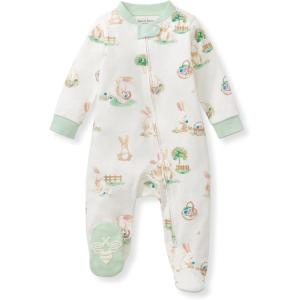 Burt’s Bees Baby Boys Sleep and Play PJs, 100% Organic Cotton One-Piece Zip Front Romper Jumpsuit Pajamas(Bunny Egg Hunt)
