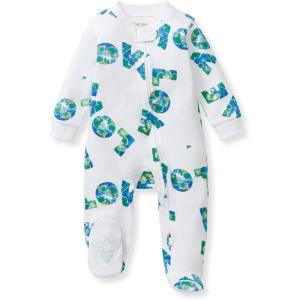 Burt’s Bees Baby Boys Sleep and Play PJs, 100% Organic Cotton One-Piece Zip Front Romper Jumpsuit Pajamas(Earth Love)