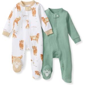 Burt’s Bees Baby Boys Sleep and Play PJs, 100% Organic Cotton One-Piece Zip Front Romper Jumpsuit Pajamas(Golden Retriever)