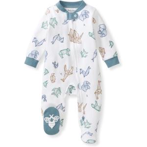 Burt’s Bees Baby Boys Sleep and Play PJs, 100% Organic Cotton One-Piece Zip Front Romper Jumpsuit Pajamas(Origami Animals)